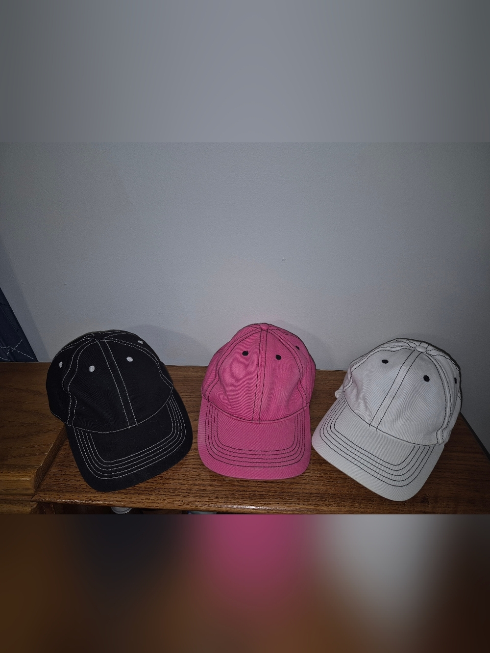 Ladies 3 Baseball Caps Solid Colors With Contrasting Stitching
